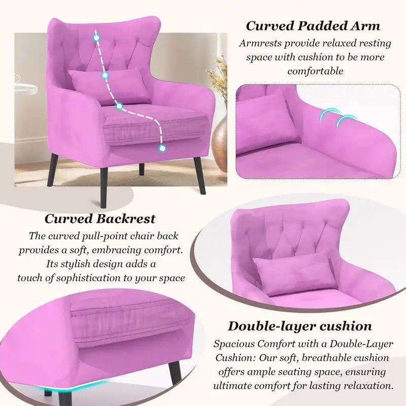 Velvet Accent Chair Upholstered Comfy Thick Cushion For Living Room