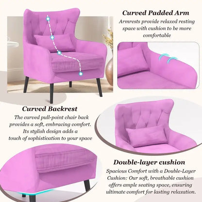 Velvet Accent Chair Upholstered Comfy Thick Cushion For Living Room