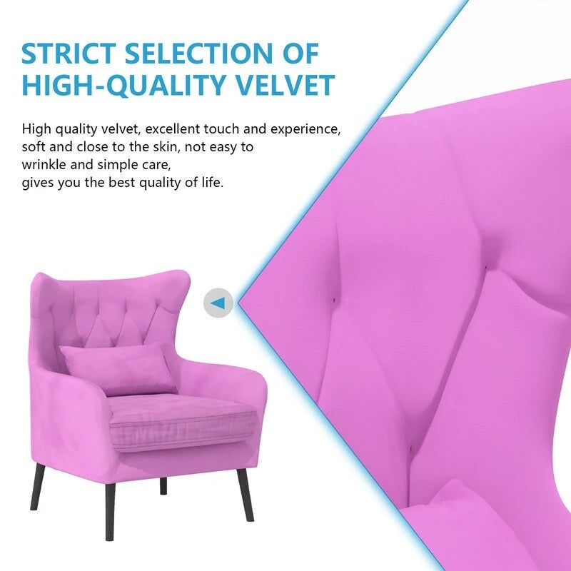 Velvet Accent Chair Upholstered Comfy Thick Cushion For Living Room