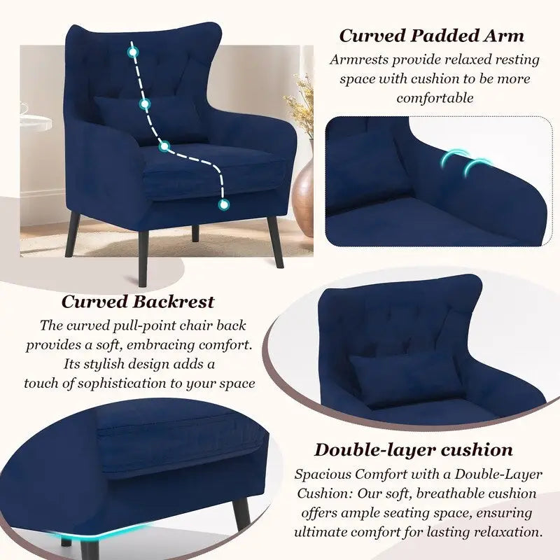 Velvet Accent Chair Upholstered Comfy Thick Cushion For Living Room