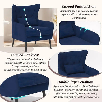 Velvet Accent Chair Upholstered Comfy Thick Cushion For Living Room