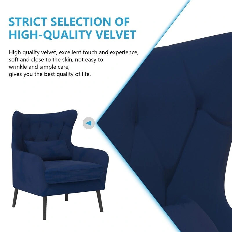 Velvet Accent Chair Upholstered Comfy Thick Cushion For Living Room