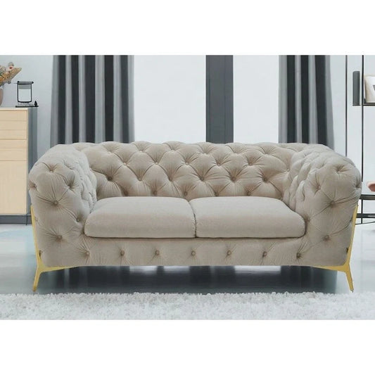 HomeRoots 74 Beige And Gold Velvet Chesterfield Loveseat