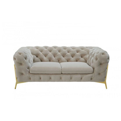 HomeRoots 74 Beige And Gold Velvet Chesterfield Loveseat