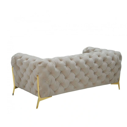 HomeRoots 74 Beige And Gold Velvet Chesterfield Loveseat