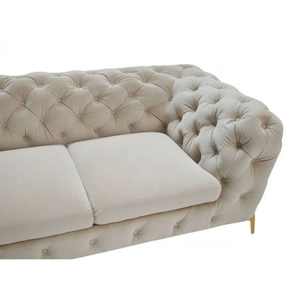 HomeRoots 74 Beige And Gold Velvet Chesterfield Loveseat