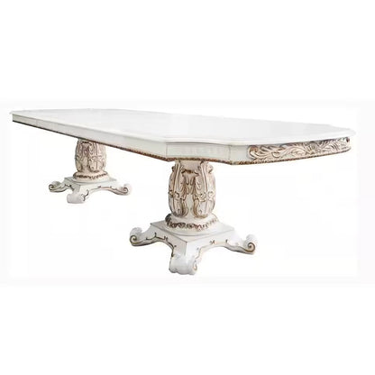 Antoine Dining Table, Double Pedestal, 84-120 Inch Antique Pearl White