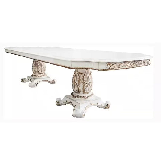 Antoine Dining Table, Double Pedestal, 84-120 Inch Antique Pearl White