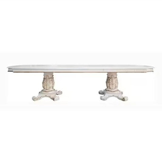 Antoine Dining Table, Double Pedestal, 84-120 Inch Antique Pearl White
