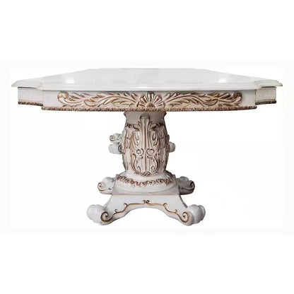 Antoine Dining Table, Double Pedestal, 84-120 Inch Antique Pearl White