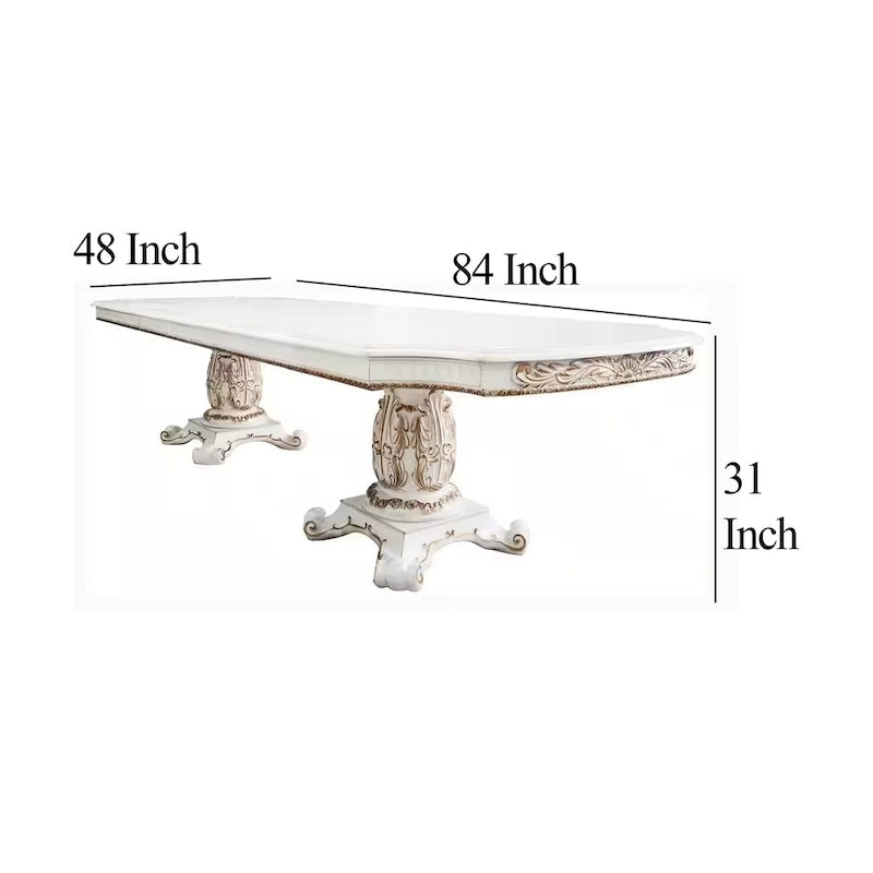Antoine Dining Table, Double Pedestal, 84-120 Inch Antique Pearl White