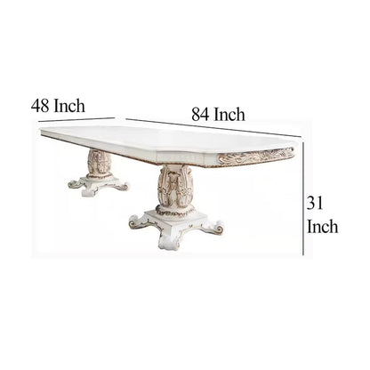 Antoine Dining Table, Double Pedestal, 84-120 Inch Antique Pearl White