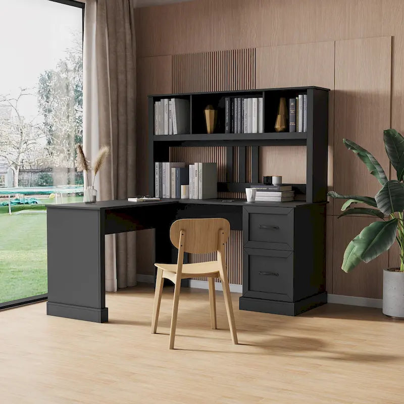 Modern Computer Desk with 2 Tier Storage and Large Drawers and Waterproof Surface for Home Office and Study or Living Room