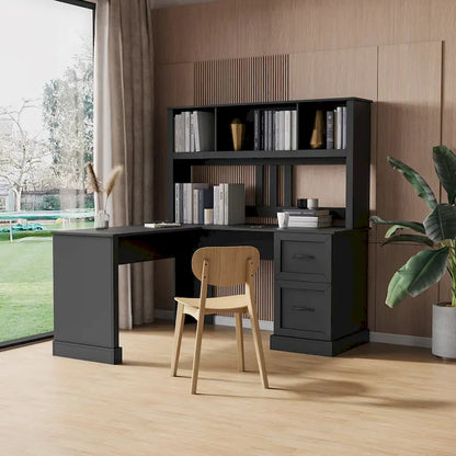 Modern Computer Desk with 2 Tier Storage and Large Drawers and Waterproof Surface for Home Office and Study or Living Room