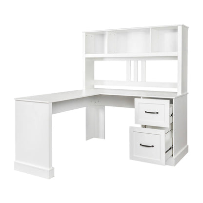 Modern Computer Desk with 2 Tier Storage and Large Drawers and Waterproof Surface for Home Office and Study or Living Room