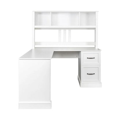 Modern Computer Desk with 2 Tier Storage and Large Drawers and Waterproof Surface for Home Office and Study or Living Room