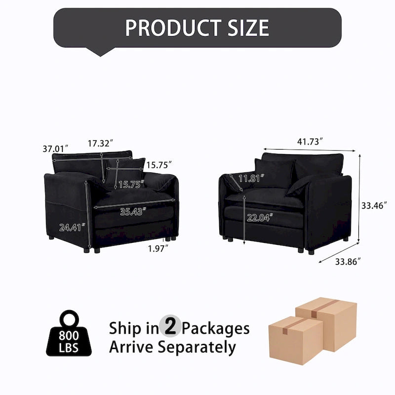 2-Pieces Chenille Accent Sofa Chair Set of 2 with Oversized Armchairs and 29.92 Deep Seats (800lb Capacity)