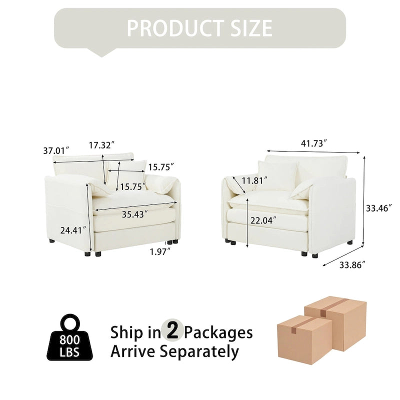 2-Pieces Chenille Accent Sofa Chair Set of 2 with Oversized Armchairs and 29.92 Deep Seats (800lb Capacity)