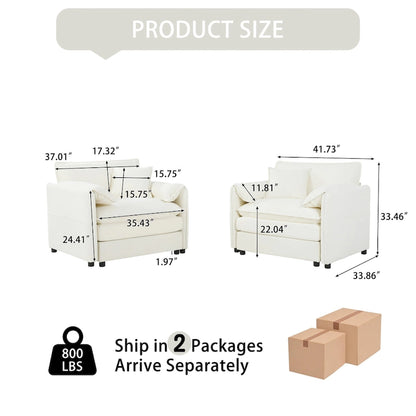 2-Pieces Chenille Accent Sofa Chair Set of 2 with Oversized Armchairs and 29.92 Deep Seats (800lb Capacity)