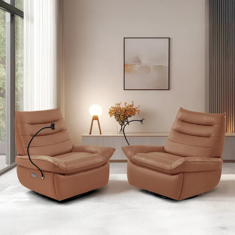 Upholstered Power Recliner Leather Lounge Chair for Living (Set of 2)