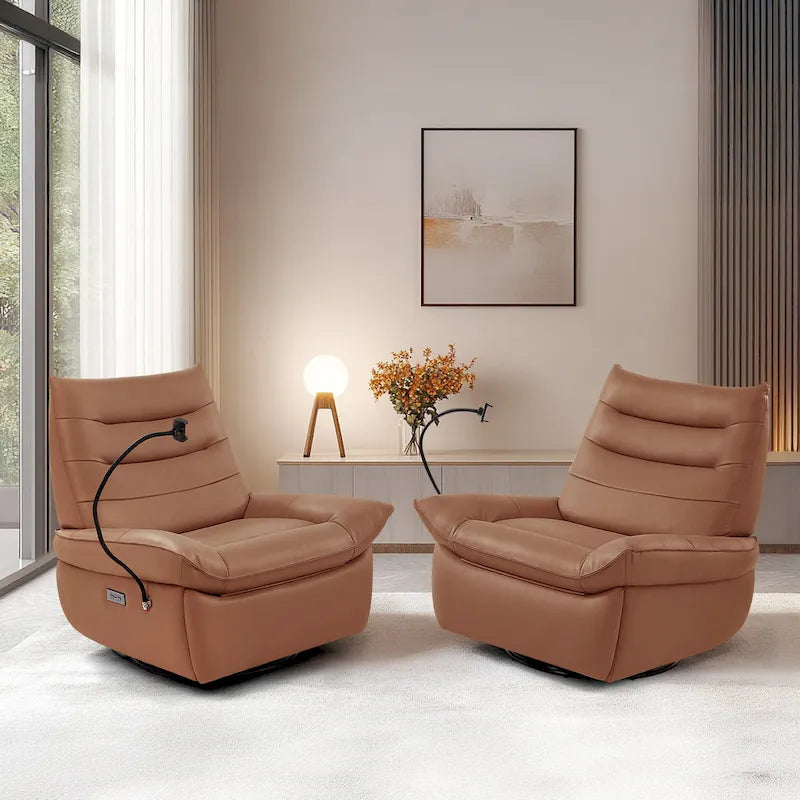 Upholstered Power Recliner Leather Lounge Chair for Living (Set of 2)