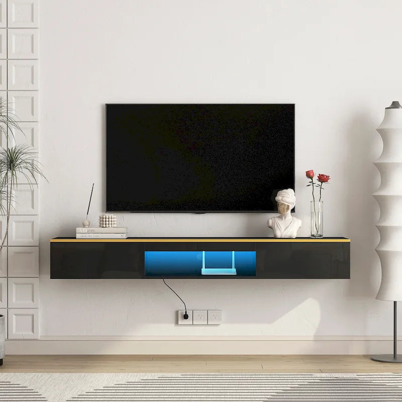 Floating TV Stand Wall Mounted with 16 Color LEDs,69 Modern TV Stand, Floating TV Cabinet Entertainment Center