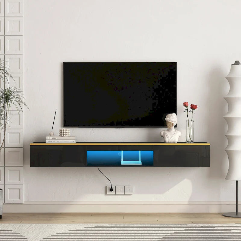 Floating TV Stand Wall Mounted with 16 Color LEDs,69 Modern TV Stand, Floating TV Cabinet Entertainment Center
