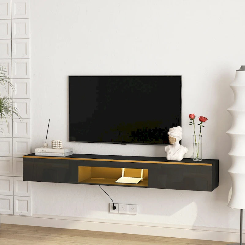 Floating TV Stand Wall Mounted with 16 Color LEDs,69 Modern TV Stand, Floating TV Cabinet Entertainment Center
