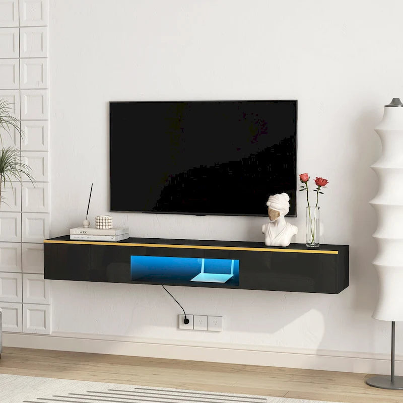 Floating TV Stand Wall Mounted with 16 Color LEDs,69 Modern TV Stand, Floating TV Cabinet Entertainment Center