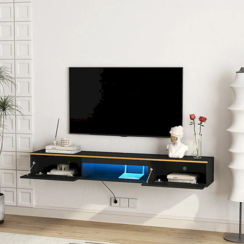 Floating TV Stand Wall Mounted with 16 Color LEDs,69 Modern TV Stand, Floating TV Cabinet Entertainment Center