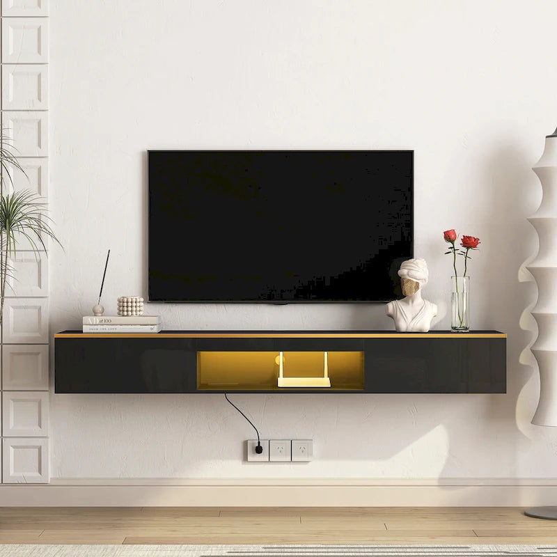 Floating TV Stand Wall Mounted with 16 Color LEDs,69 Modern TV Stand, Floating TV Cabinet Entertainment Center