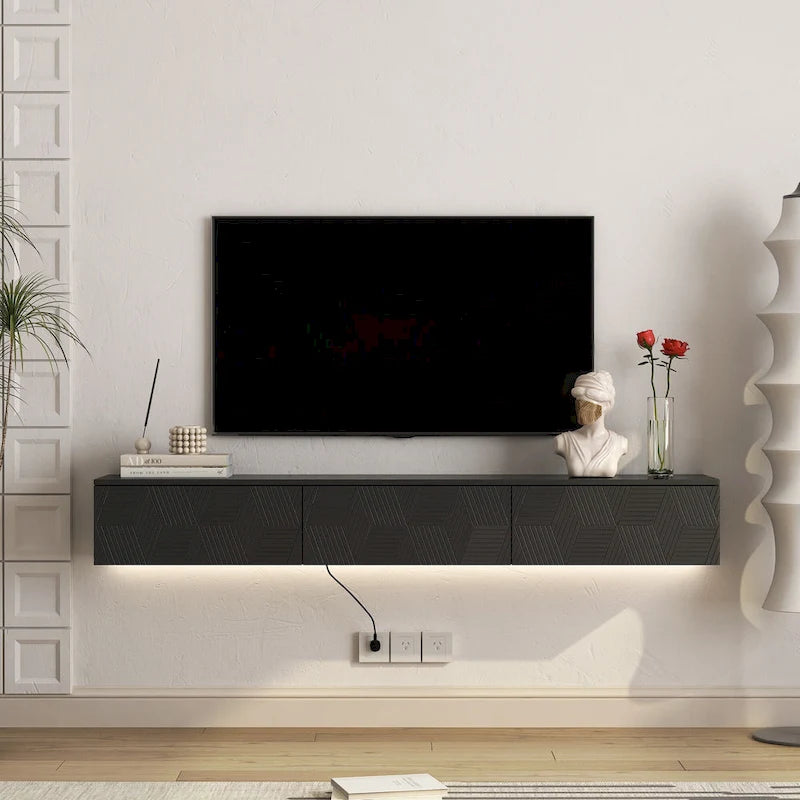Floating TV Stand Wall Mounted with 16 Color LEDs,69 Modern TV Stand, Floating TV Cabinet Entertainment Center
