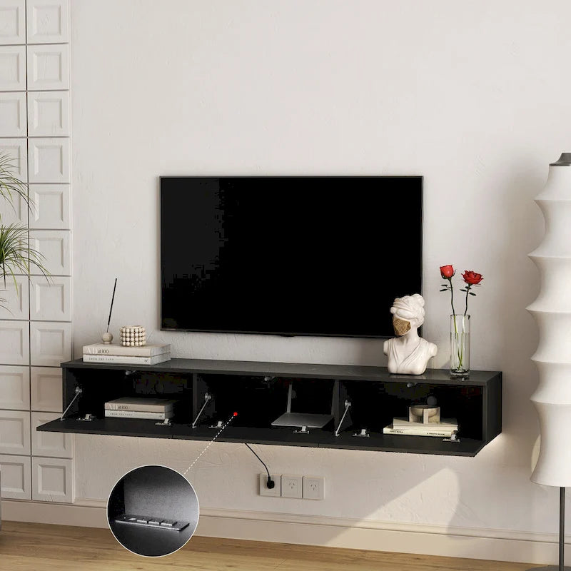 Floating TV Stand Wall Mounted with 16 Color LEDs,69 Modern TV Stand, Floating TV Cabinet Entertainment Center