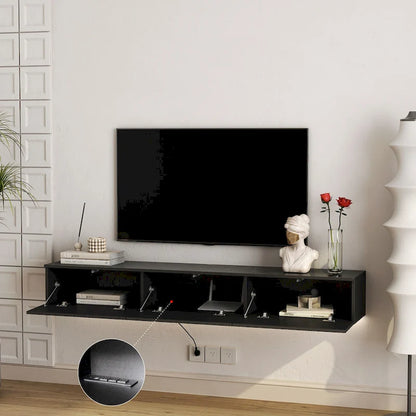 Floating TV Stand Wall Mounted with 16 Color LEDs,69 Modern TV Stand, Floating TV Cabinet Entertainment Center