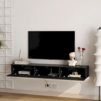 Floating TV Stand Wall Mounted with 16 Color LEDs,69 Modern TV Stand, Floating TV Cabinet Entertainment Center