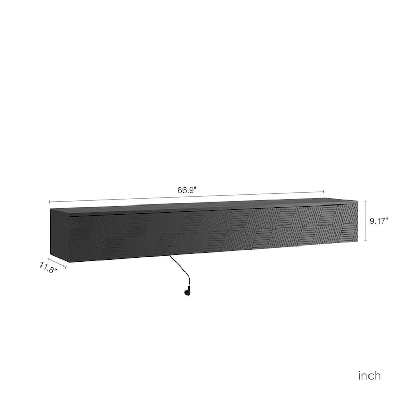 Floating TV Stand Wall Mounted with 16 Color LEDs,69 Modern TV Stand, Floating TV Cabinet Entertainment Center
