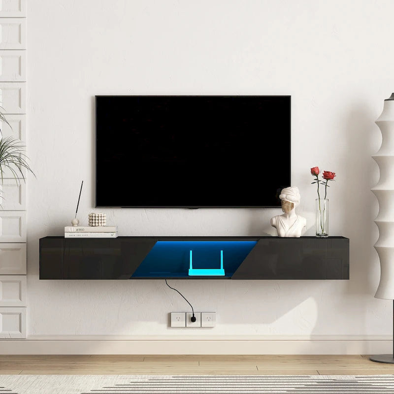 Floating TV Stand Wall Mounted with 16 Color LEDs,69 Modern TV Stand, Floating TV Cabinet Entertainment Center