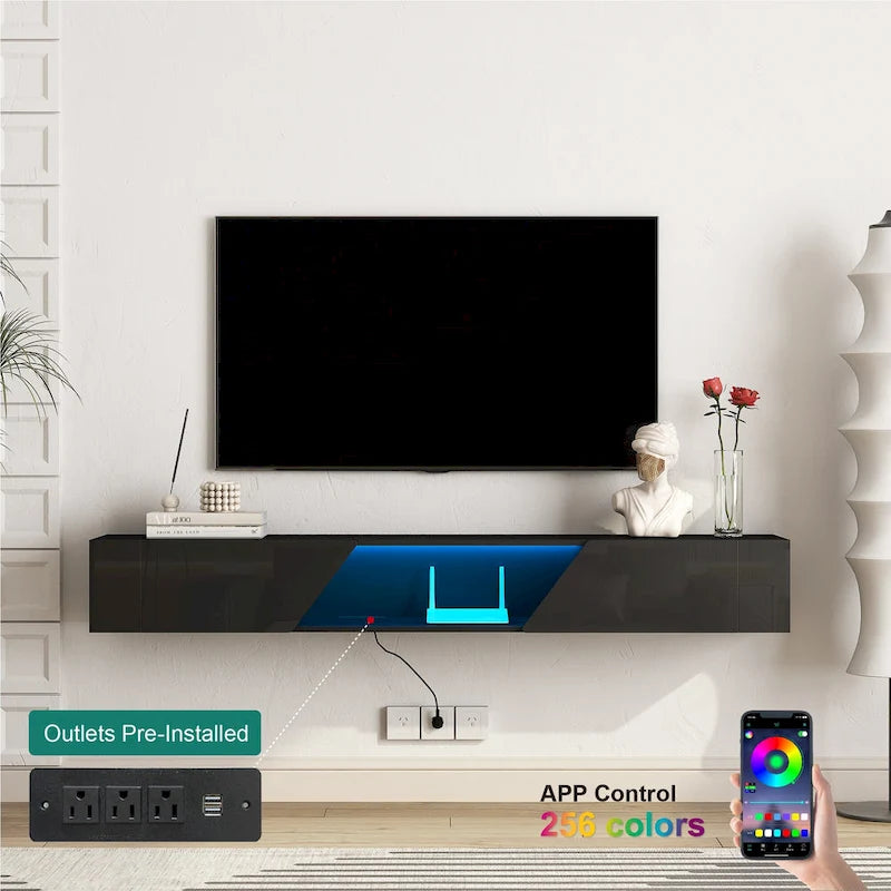 Floating TV Stand Wall Mounted with 16 Color LEDs,69 Modern TV Stand, Floating TV Cabinet Entertainment Center