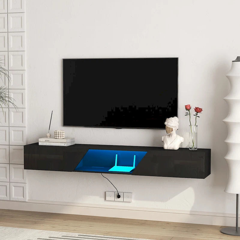 Floating TV Stand Wall Mounted with 16 Color LEDs,69 Modern TV Stand, Floating TV Cabinet Entertainment Center