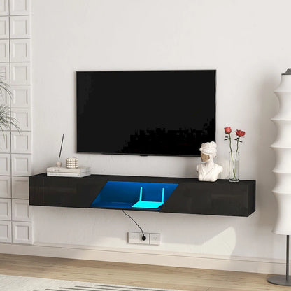 Floating TV Stand Wall Mounted with 16 Color LEDs,69 Modern TV Stand, Floating TV Cabinet Entertainment Center