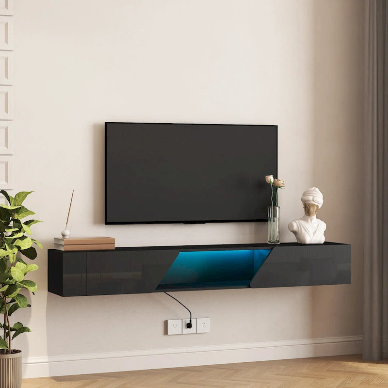 Floating TV Stand Wall Mounted with 16 Color LEDs,69 Modern TV Stand, Floating TV Cabinet Entertainment Center