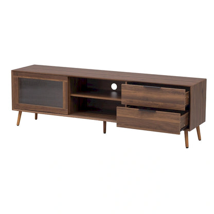 Modern TV Stand for 75+ TV, TV Console with 2 Glass Doors, Entertainment Center with 2 Drawers & Storage Cabinet
