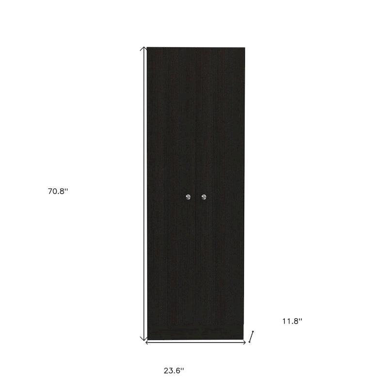 HomeRoots 71 Black Wood Pantry Or Storage Closet - 23.6' X '70.8' X '11.8