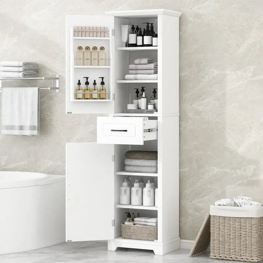 Tall Bathroom Storage Cabinet, Freestanding Storage Cabinet with Two Doors and Adjustable Shelves, Door Shelve Design