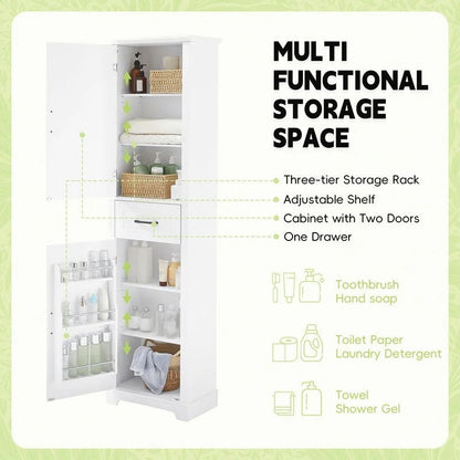 Tall Bathroom Storage Cabinet, Freestanding Storage Cabinet with Two Doors and Adjustable Shelves, Door Shelve Design