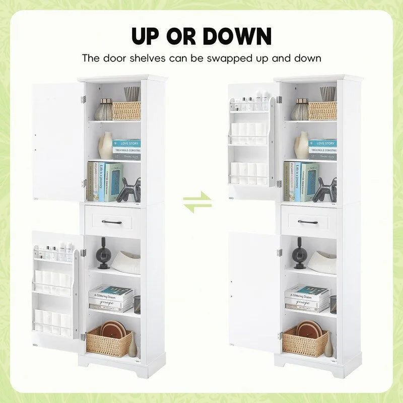 Tall Bathroom Storage Cabinet, Freestanding Storage Cabinet with Two Doors and Adjustable Shelves, Door Shelve Design