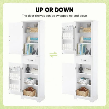 Tall Bathroom Storage Cabinet, Freestanding Storage Cabinet with Two Doors and Adjustable Shelves, Door Shelve Design