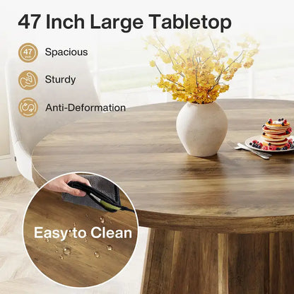 Round Dining Table for 4-6 People, 47-Inch Farmhouse Kitchen Table