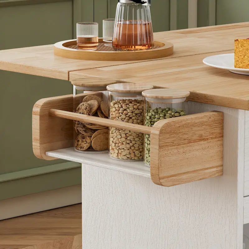 44 W Kitchen Island Cart With Storage, Rolling Side Table On Wheels With Drop Leaf, Wine Rack, Spice Rack, Glass Holder