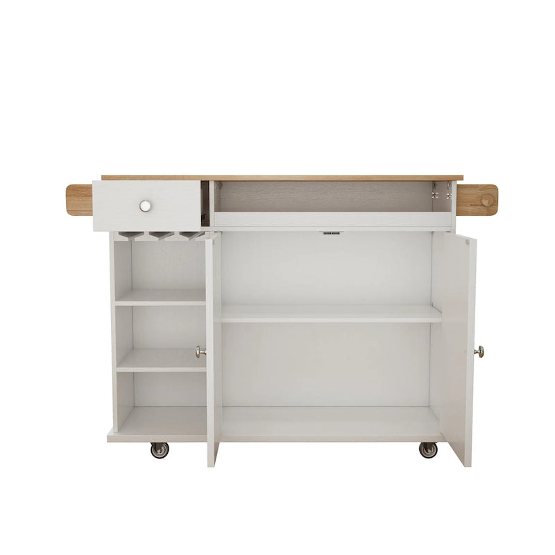 44 W Kitchen Island Cart With Storage, Rolling Side Table On Wheels With Drop Leaf, Wine Rack, Spice Rack, Glass Holder